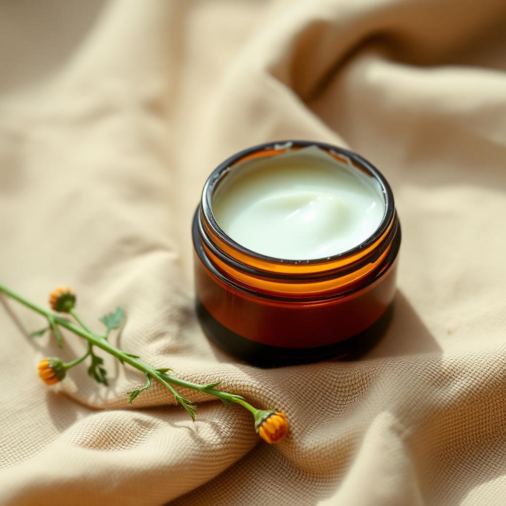 Amber glass tin of recovery balm